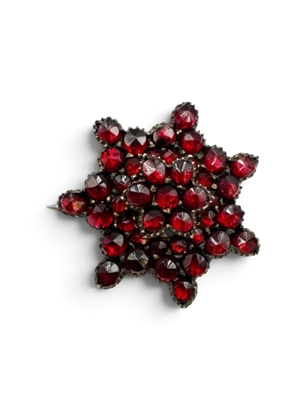 Antique 1800s Solid 8K 9K Gold Genuine Bohemian Garnet Starburst Cluster Brooch